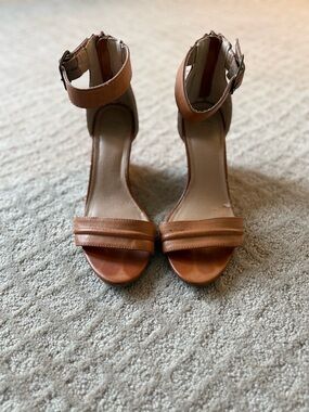 Charming Charlie Tan Ankle-Strap wedge Heeled Sandals